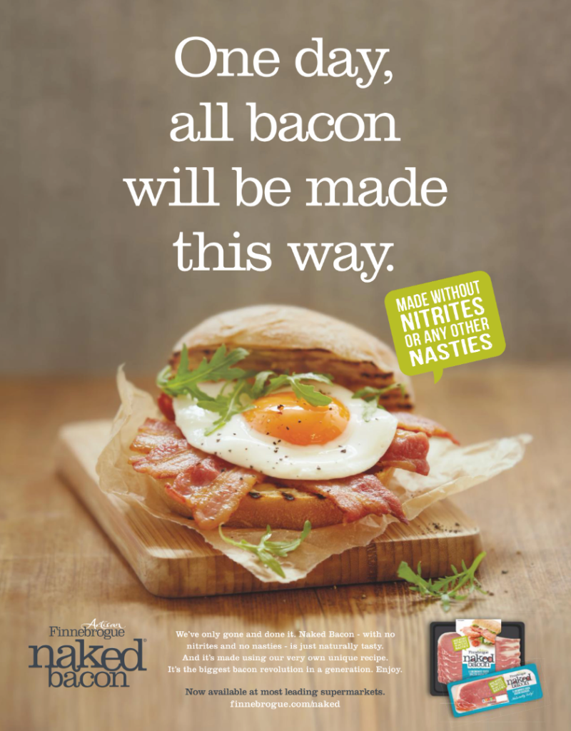 Finnebrogue Naked Bacon magazine print ad